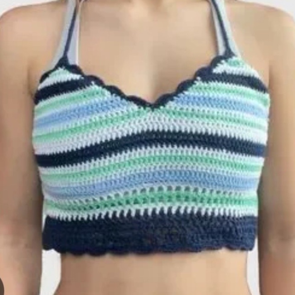 Aerie crochet halter top boho, festival, hippie, retro 70s, striped, small
